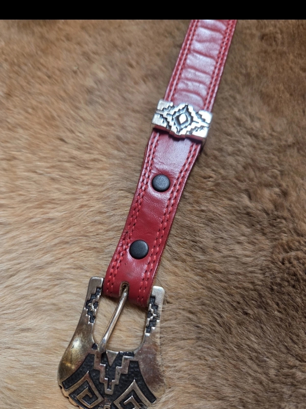 Nocona Red Leather Western Belt | Size 36 | Southwestern Buckle | USA Made